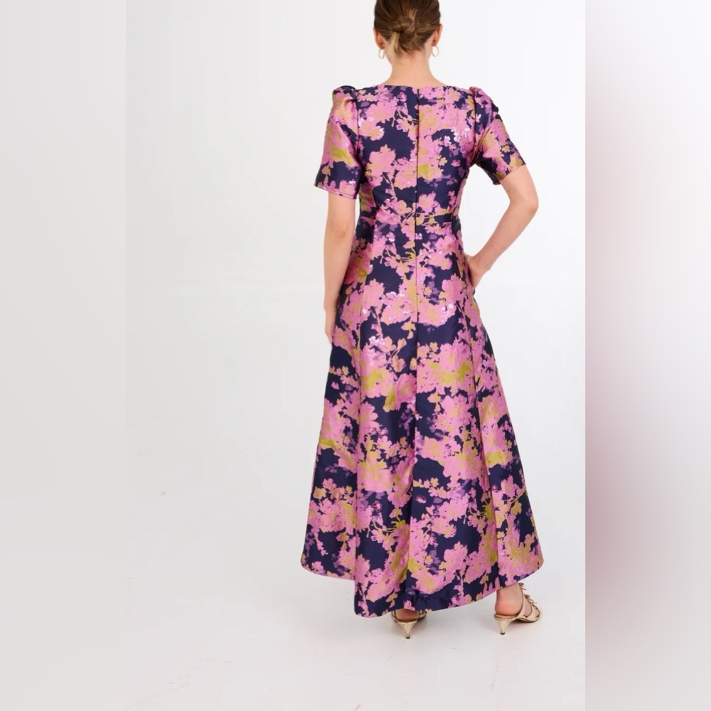 Abbey Glass brocade pink navy Mother of Bride Elegant Floral Women's Dress Large - Picture 6 of 6